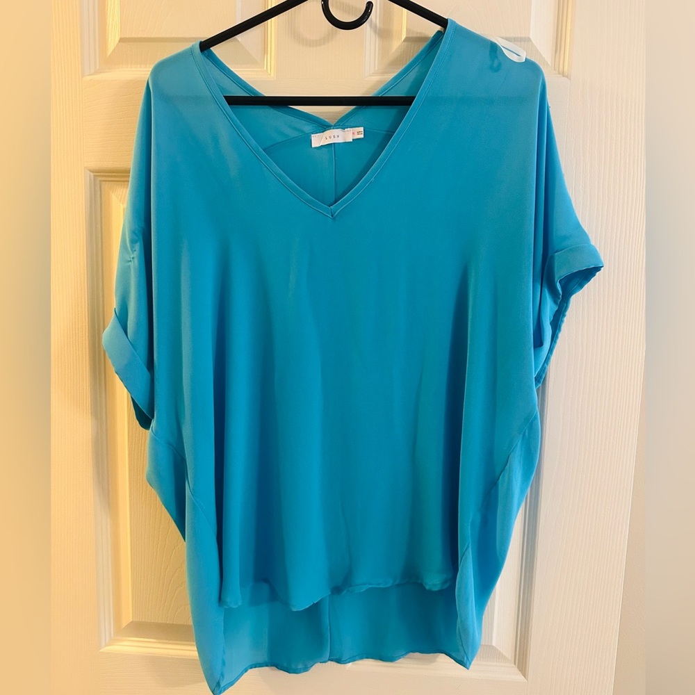 LUSH Aqua Blue V-Neck Women's Top